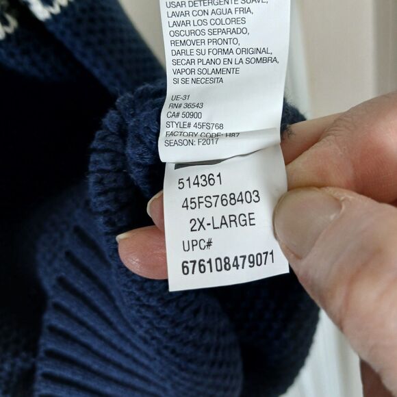 IZOD Sweater Men L 1/4 Zip Fair Isle Nordic Pullover Ski Navy Blue Preppy Chunky - Picture 13 of 16